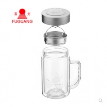 富光健牌双层玻璃杯700B-520ml 透明带盖 