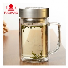 富光健牌双层玻璃杯700B-520ml 透明带盖 